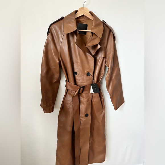 Massimo Dutti leather trench coat brown belted classic casual jacket - Picture 12 of 13
